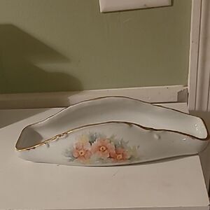 Floral Porcelain Dish with Gold Trim